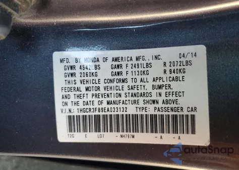 2014 Honda Accord Exl z USA, uszkodzony, nr VIN 1HGCR3F89EA033132